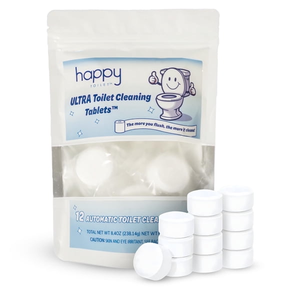 Happy Toilet Cleaner Automatic Toilet Bowl Cleaner Tablets Ultra-Strength Bathroom Toilet Tank Cleaner Tablets for Tank - Toilet Bowl Cleaners Resealable 12-Pack Bag