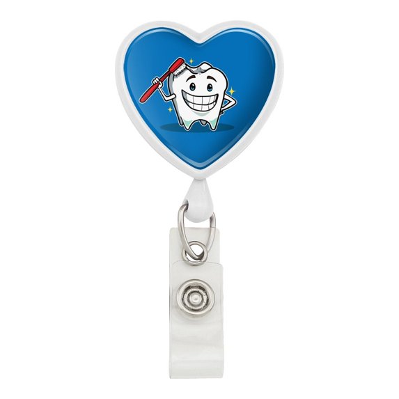 Happy Tooth Toothbrush Dentist Heart Lanyard Retractable Reel Badge ID Card Holder