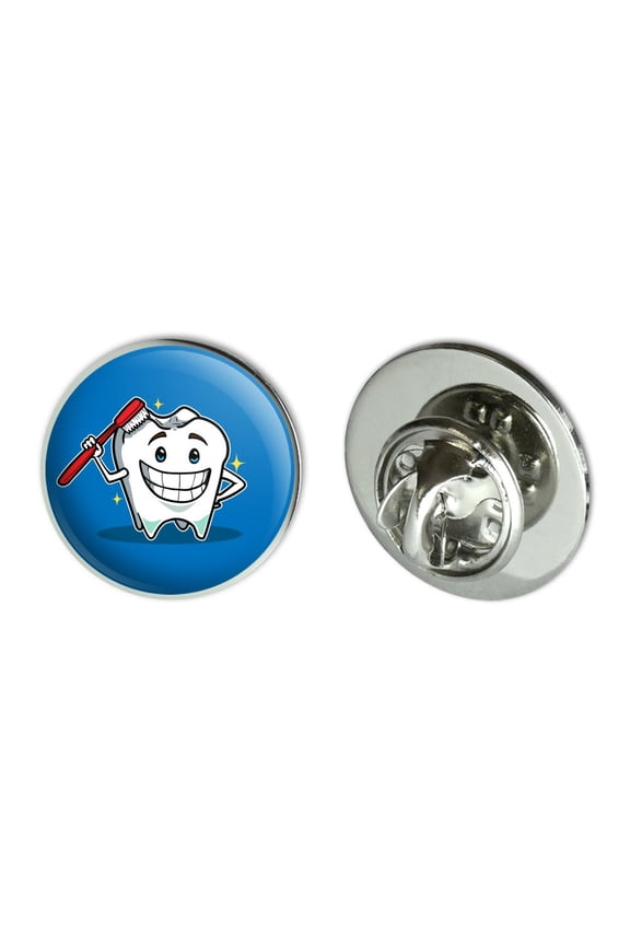 Happy Tooth Toothbrush Dentist Metal 0.75" Lapel Hat Pin Tie Tack Pinback