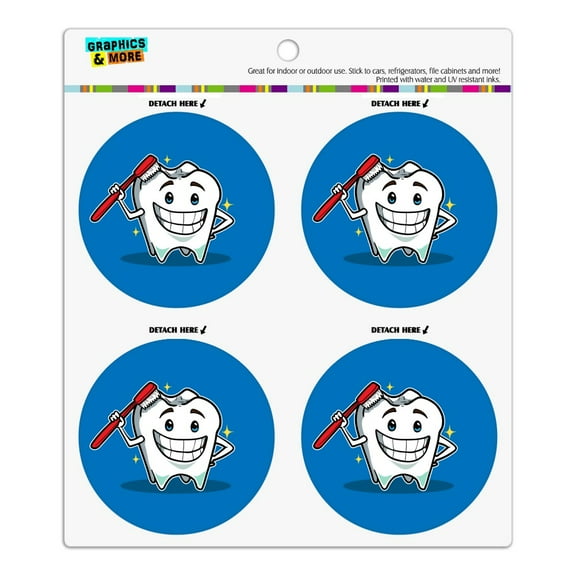 Happy Tooth Toothbrush Dentist Refrigerator Fridge Locker Vinyl Circle Magnet Set