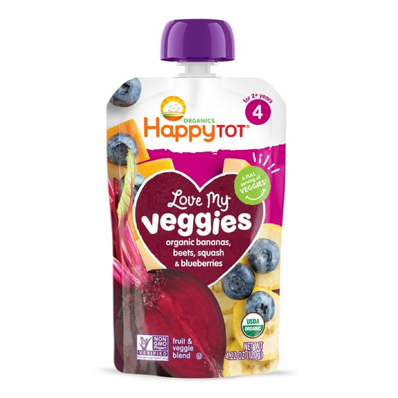 Happy Tot Love my Veggies Veggie & Fruit Blend Baby Food Stage 4 Tots & Tykes, 4.22 oz