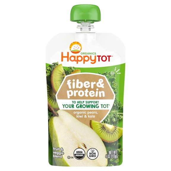 Happy Tot Organics Fiber & Protein Stage 4, Pears Kiwi & Kale Organic Tot Food, 4 oz. Pouch