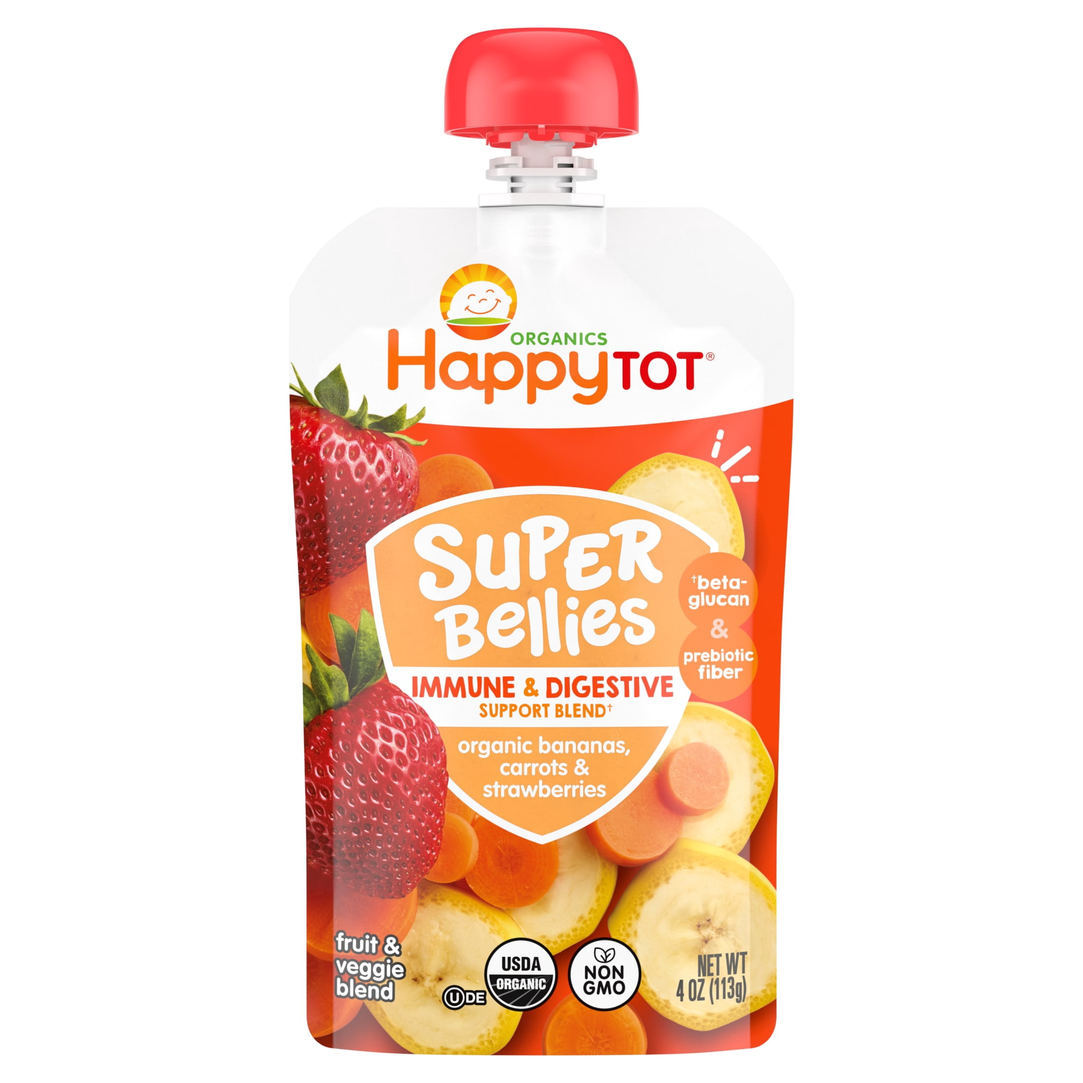 Happy Tot, Stage 4 Organic Baby Food, Banana Carrots & Strawberry, 4 oz. Pouch