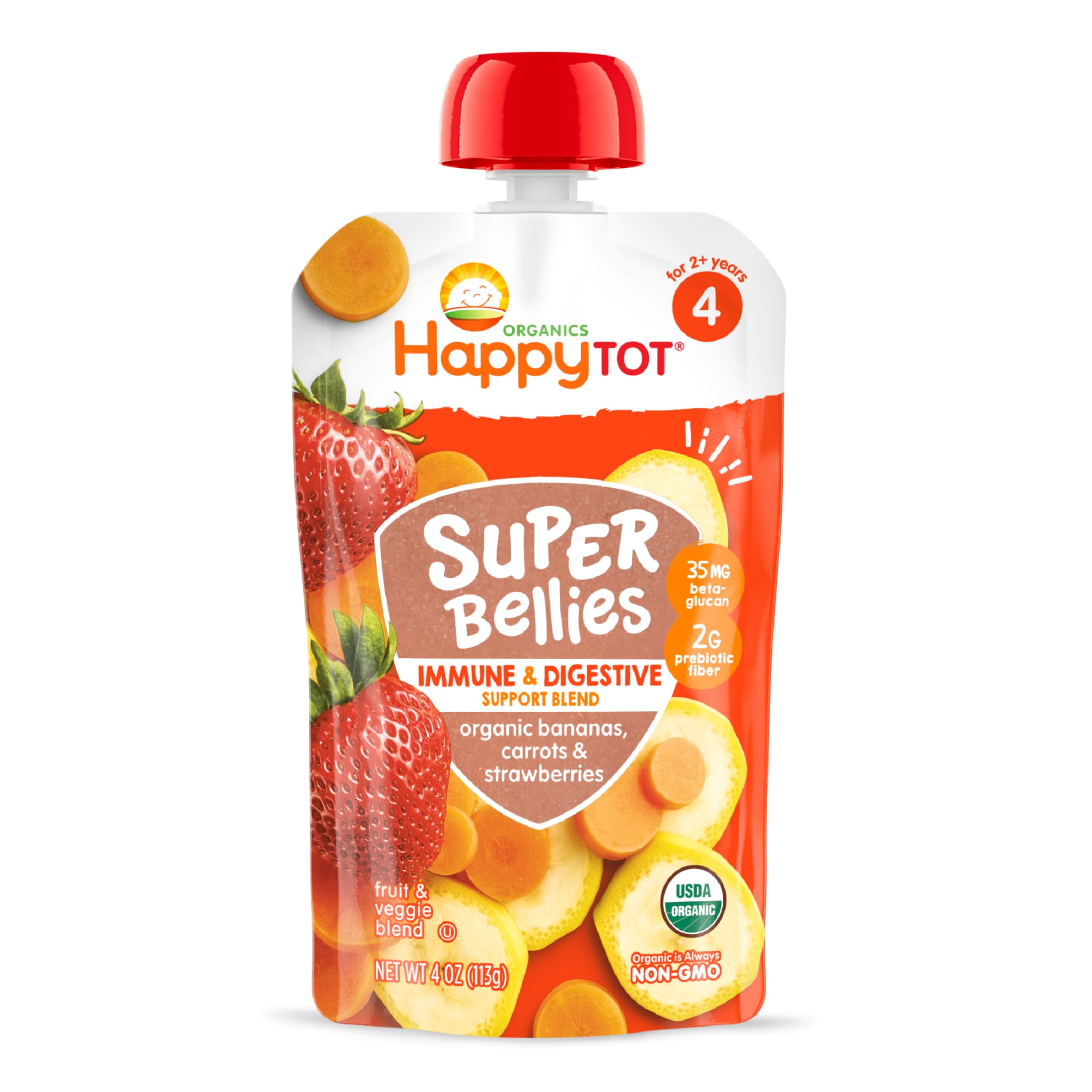 Happy Tot Organics Super Bellies Stage 4, Bananas Carrots & Strawberries Organic Tot Food, 4 oz Pouch
