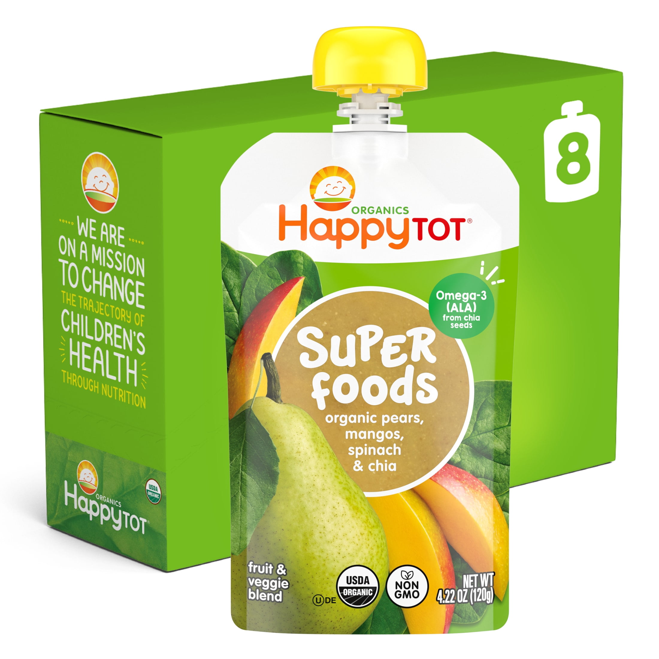 Happy Tot Organics SuperFoods Stage 4, Pears Mangos Spinach & Chia