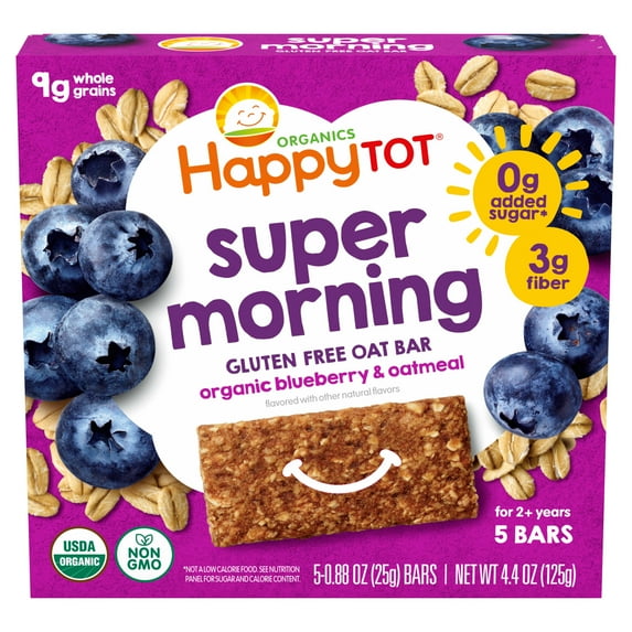 Happy Tot Organics Super Morning Oat Bar, Blueberry & Oatmeal, Organic Toddler Snack, 5 bars per box (1 Box)