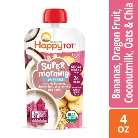 Happy Tot Organics Super Morning Stage 4, Bananas & Dragonfruit Organic Tot Food, 4 oz Pouch