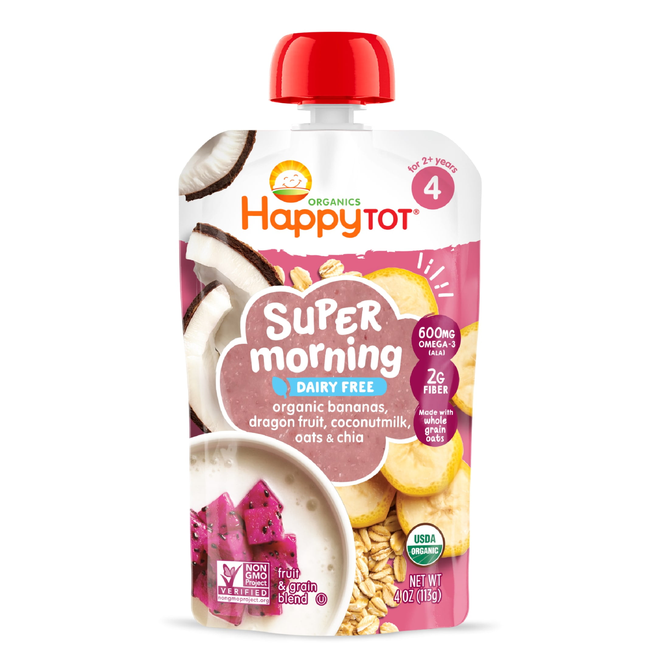Happy Tot Organics Super Morning Stage 4, Apple Cinnamon Yogurt & Oats Organic Tot Food, 4 oz Pouch