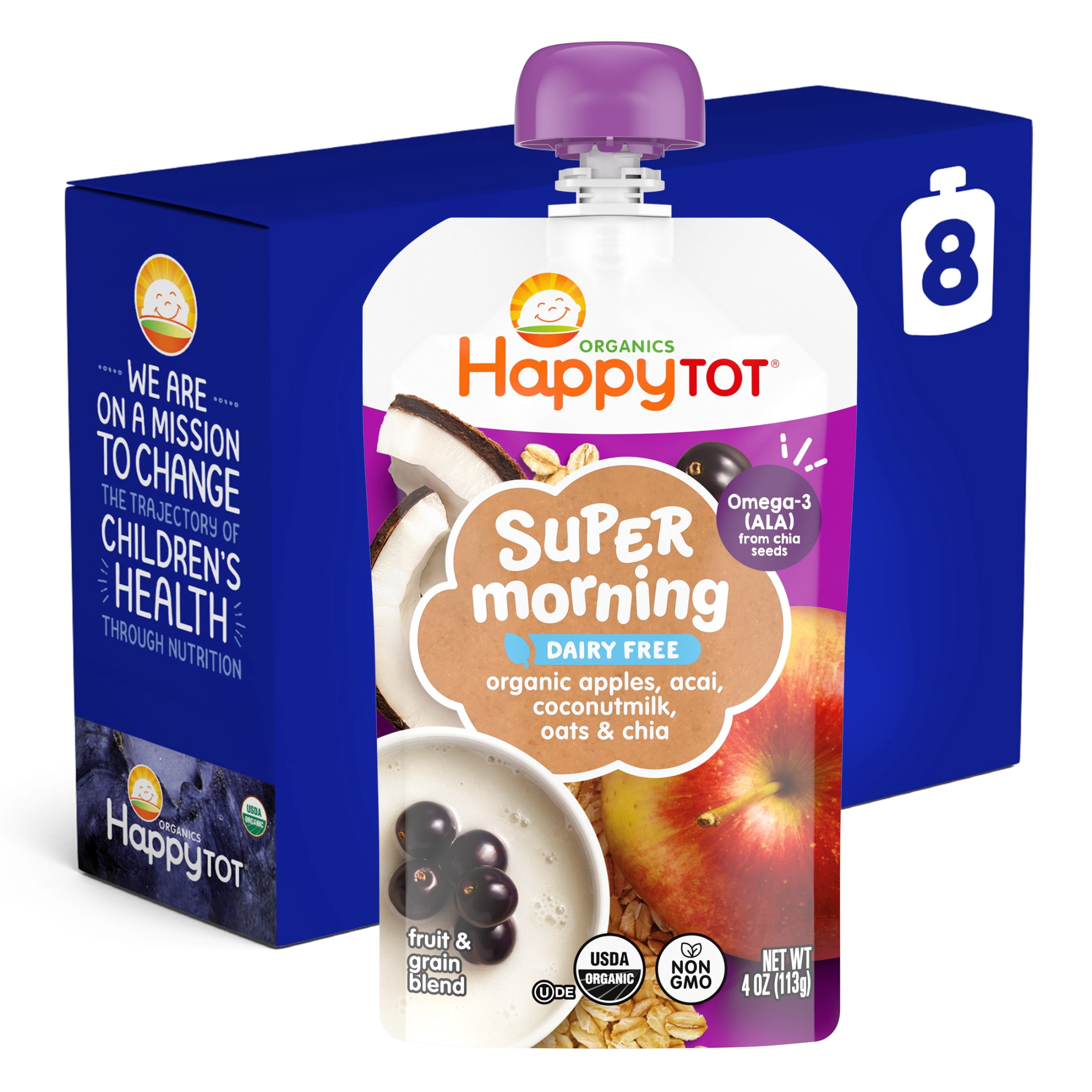 Happy Tot Organics Super Morning Dairy Free Stage 4, Apples, Acai