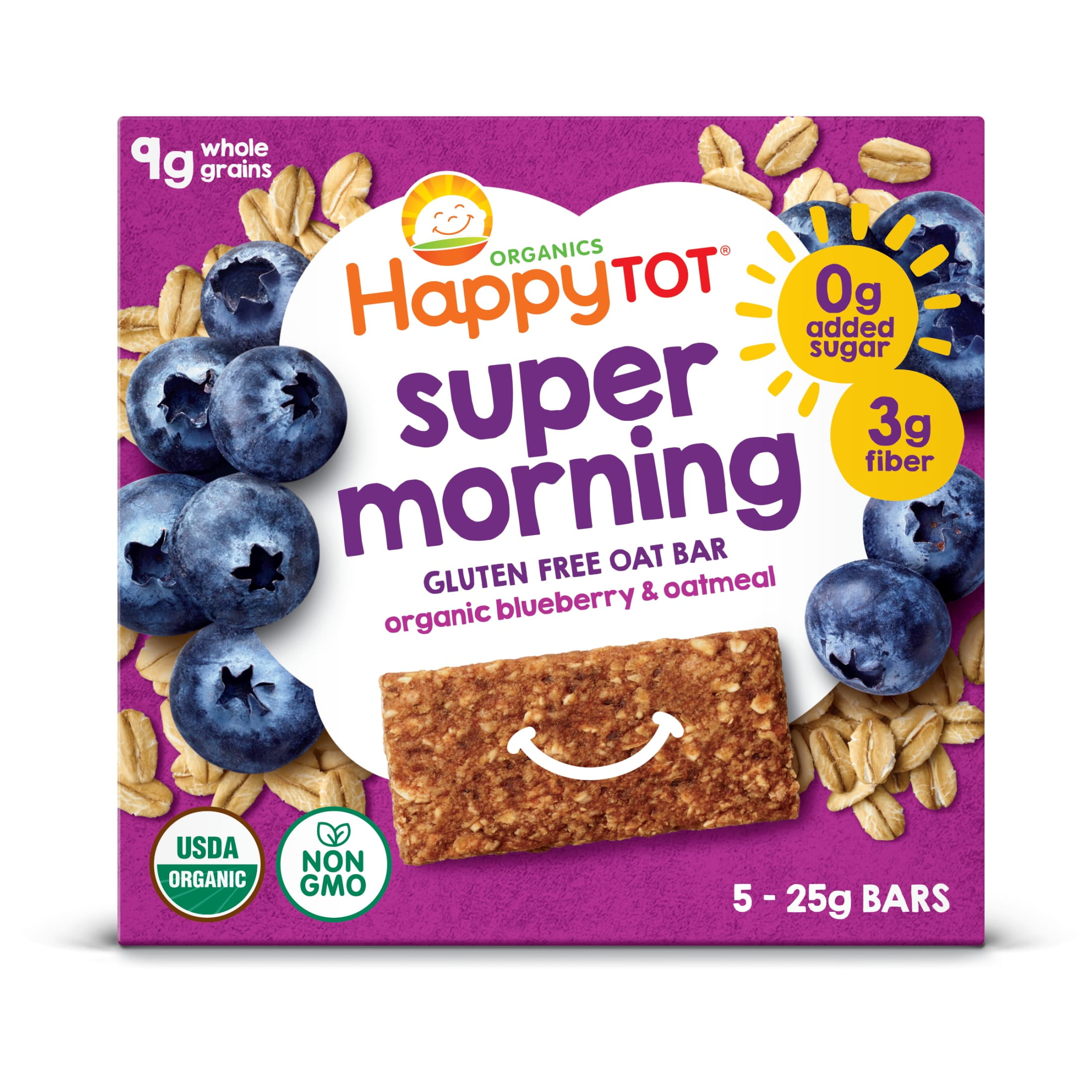 Happy Tot Organics Happy Tot Organics Super Morning Oat Bar, Blueberry & Oatmeal, Organic Toddler Snack, 5 bars per box (1 Box)