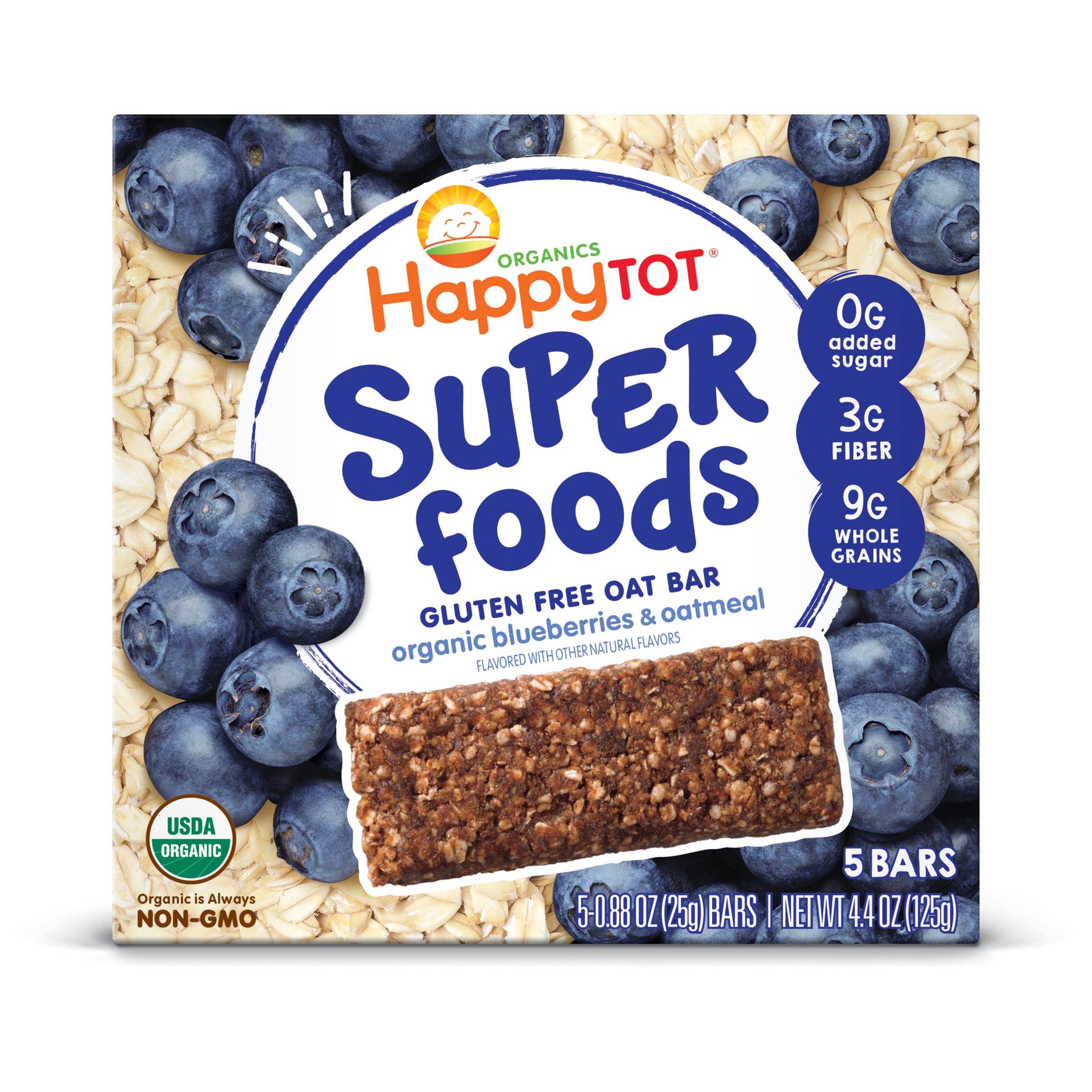 Happy Tot Organics SuperFoods Oat Bar, Blueberry & Oatmeal, Organic Toddler Snack, 5 bars per box (1 Box) - image 1 of 9