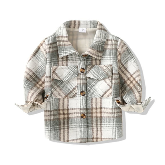 Happy Town Baby Boys Girls Plaid Flannel Jacket Long Sleeve Button Up Shirt Fall Winter Kids Coat