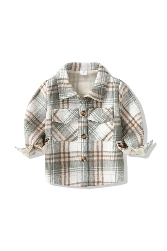 Baby Boys Girls Plaid Flannel Jacket Long Sleeve Button Up Shirt Fall Winter Kids Coat