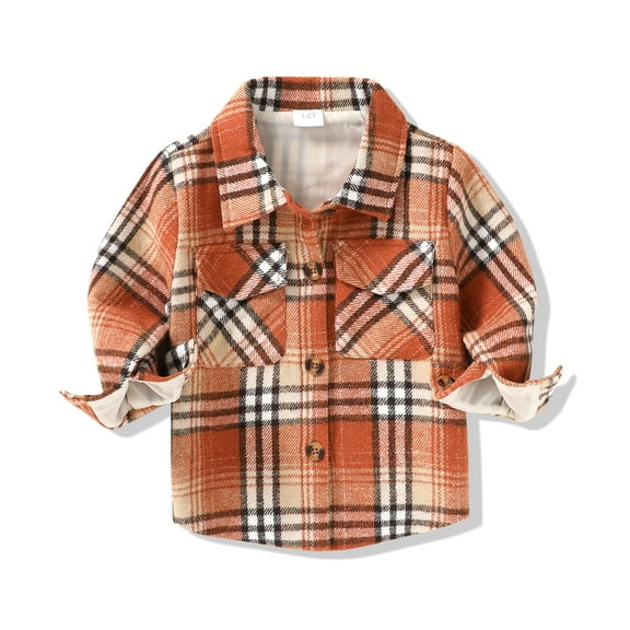 Happy Town Baby Boys Girls Plaid Flannel Jacket Long Sleeve Button Up Shirt Fall Winter Kids Coat