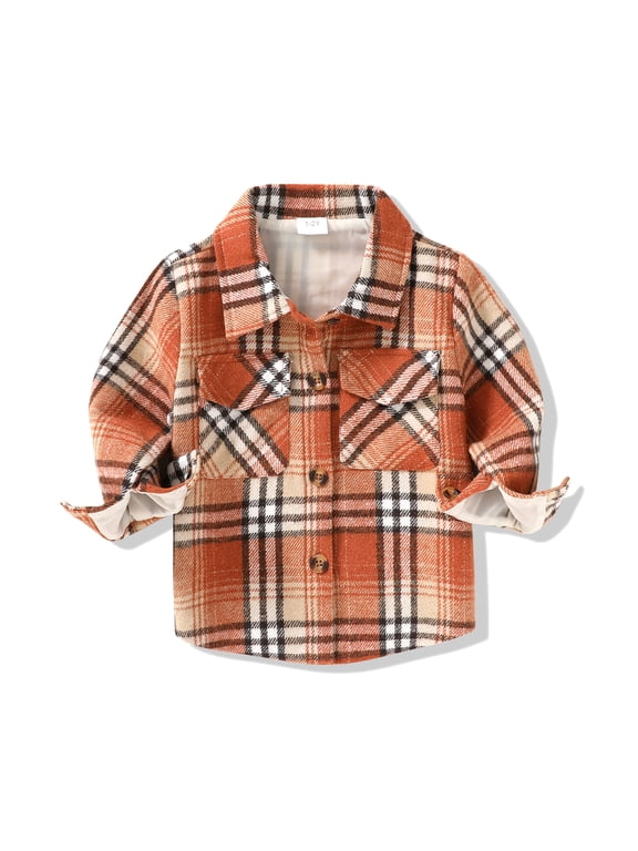 Baby Boys Girls Plaid Flannel Jacket Long Sleeve Button Up Shirt Fall Winter Kids Coat