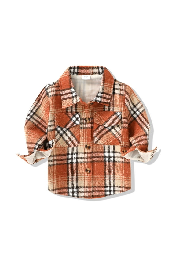 Baby Boys Girls Plaid Flannel Jacket Long Sleeve Button Up Shirt Fall Winter Kids Coat