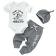 thumbnail image 1 of Happy Town Baby Boys Romper Summer Clothes Short Sleeve Jumpsuit + Pants + Hat 3-Piece Infant Set, 1 of 8