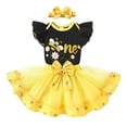 thumbnail image 1 of Happy Town Baby Girl 1st Birthday Outfit Sleeveless Romper Tulle Tutu Skirt with Headband Toddler Girl Clothes Set, 1 of 7