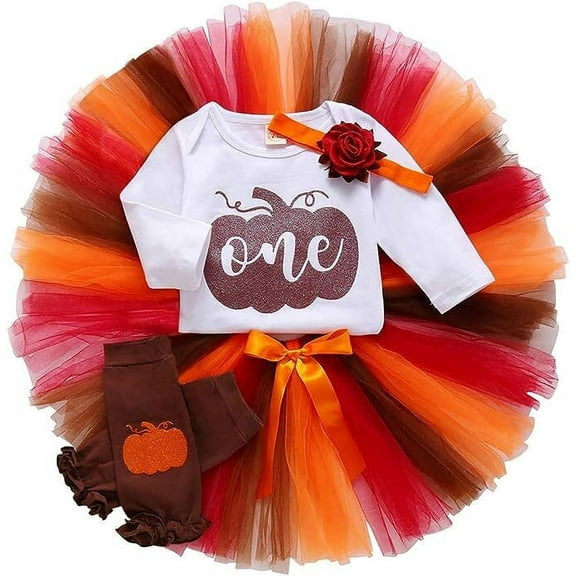 Happy Town Baby Girl Thanksgiving Outfits Pumpkin Long Sleeve Romper Tulle Tutu Skirt Headband Fall Halloween Set
