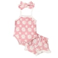 thumbnail image 1 of Happy Town Baby Girl Summer Outfits Sling Romper Top and Ruffle Shorts with Headband for 1-18M, 1 of 8