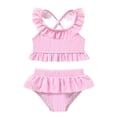 thumbnail image 1 of Happy Town Baby Girl Swimsuit Ruffle Two Pieces Swimwear Toddler Girl Rash Guard Beach Bikini Bathing Suit, 1 of 9