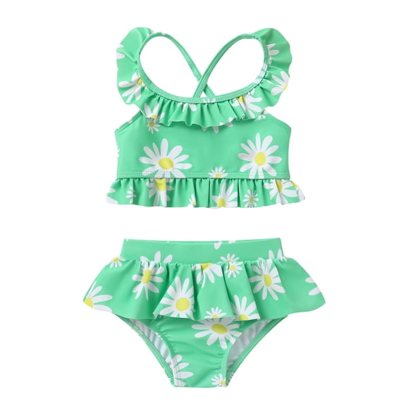 Happy Town Baby Girl Swimsuit Ruffle Two Pieces Swimwear Toddler Girl Rash Guard Beach Bikini Bathing Suit