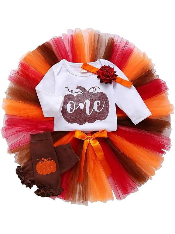 Baby Girl Thanksgiving Outfits Pumpkin Long Sleeve Romper Tulle Tutu Skirt Headband Fall Halloween Set