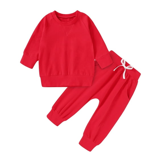 Happy Town Baby Girls Boys Clothes Solid Color Long Sleeve Newborn Sweatsuit Fall Winter 2Pcs Outfit Set