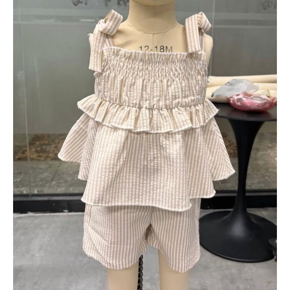 Happy Town Infant Baby Girl Summer Clothes Ruffle Sleeveless Shirt and Shorts Toddler Girl Set，Sizes 12M-5Y