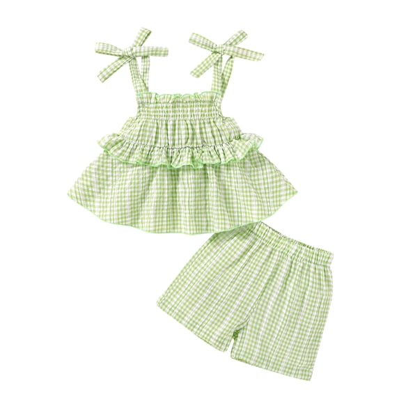 Happy Town Infant Baby Girl Summer Clothes Ruffle Sleeveless Shirt and Shorts Toddler Girl Set,Sizes 12M-5Y