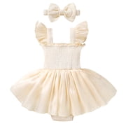Infant Baby Girl Summer Clothes Sleeveless Romper Dress 3-24M Toddler Girl Bodysuit with Headband