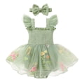 thumbnail image 1 of Happy Town Infant Baby Girl Summer Clothes Sleeveless Romper Dress 3-24M Toddler Girl Bodysuit with Headband, 1 of 9