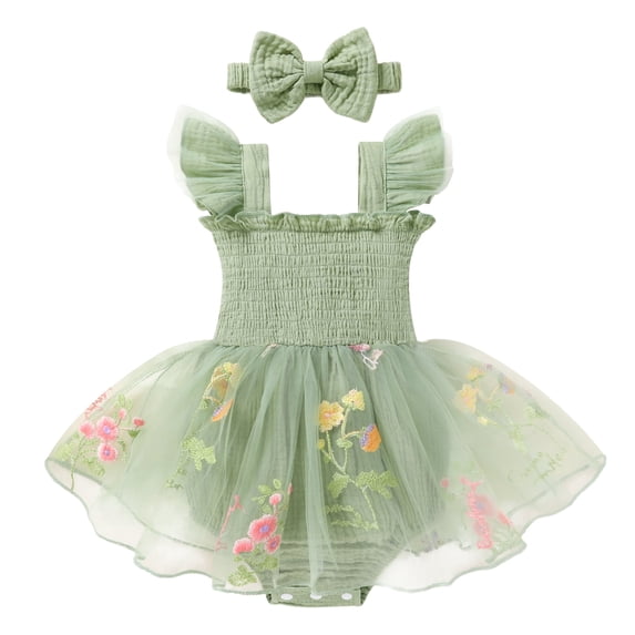 Happy Town Infant Baby Girl Summer Clothes Sleeveless Romper Dress 3-24M Toddler Girl Bodysuit with Headband