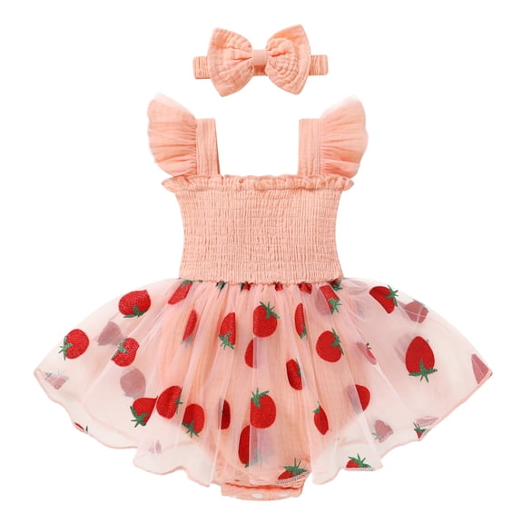 Happy Town Infant Baby Girl Summer Clothes Sleeveless Romper Dress 3-24M Toddler Girl Bodysuit with Headband