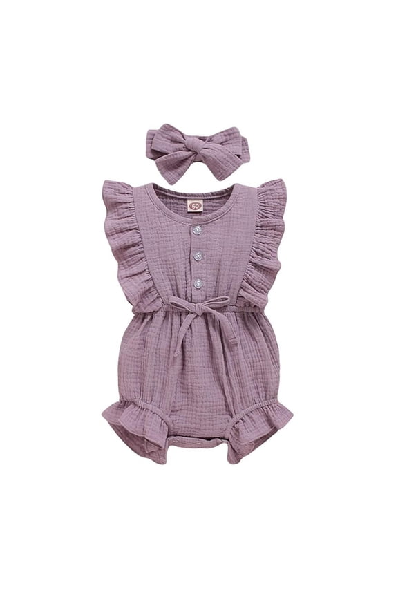 Infant Baby Girls Summer Clotehs Ruffled Sleeveless Romper 0-24M Casual Jumpsuit With Headband