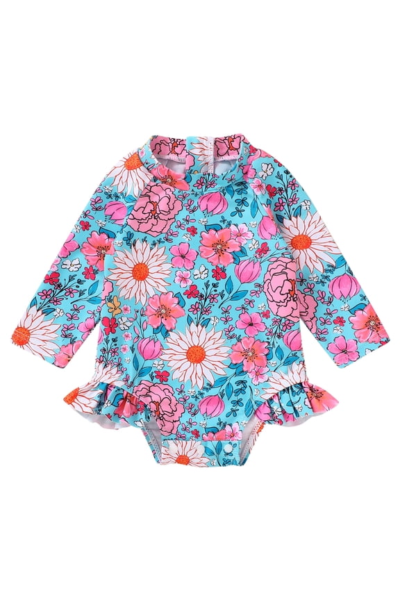 Infant Baby Girls Swimsuit Summer One-Piece Long Sleeve Bathing Suit