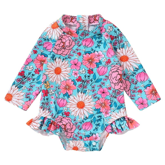 Happy Town Infant Baby Girls Swimsuit Summer One-Piece Long Sleeve Bathing Suit