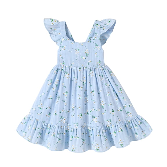 MAMAMI Kids Baby Girls Summer Boho Dress Sleeveless Floral Ruffle Toddler Girls Beach Sundress