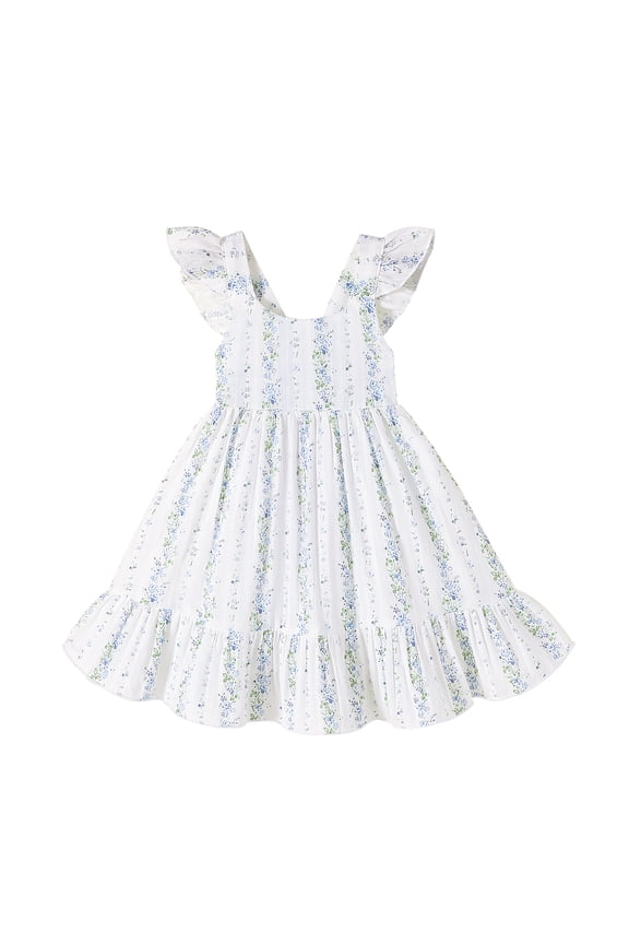 Kids Baby Girls Summer Boho Dress Sleeveless Floral Ruffle Toddler Girls Beach Sundress