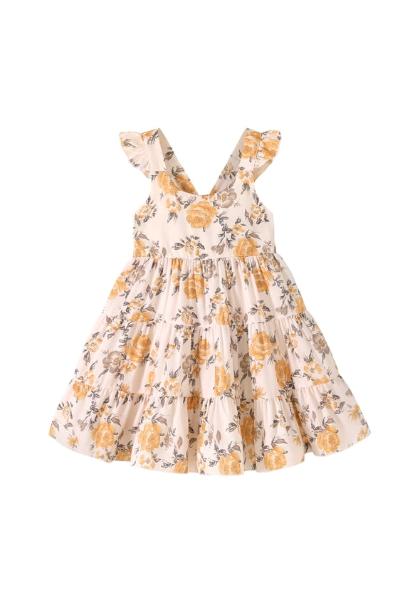 Little Girls Sleeveless Dress Girls Ruffle Beach Dress for 3-7 Y