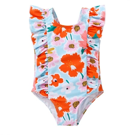 Happy Town Baby Girl One-Piece Swimsuit Toddler Floral Ruffle Bikini Beach Bathing Suit