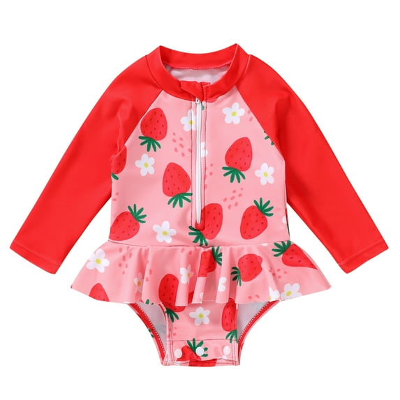 Happy Town Newborn Baby Girls Swimsuit Summer One-Piece Long Sleeve Floral Bathing Suit