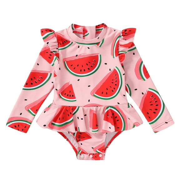 Happy Town Newborn Baby Girls Swimsuit Summer One-Piece Long Sleeve Floral Bathing Suit