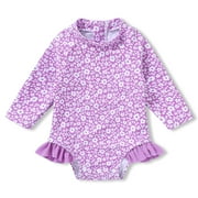 Happy Town Newborn Baby Girls Swimsuit Summer One-Piece Long Sleeve Floral Bathing Suit