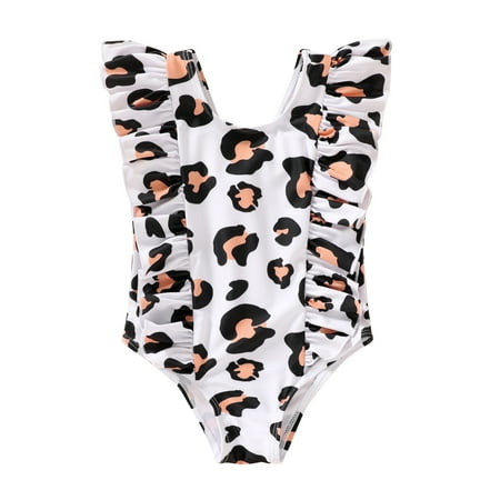 Happy Town Summer Baby Girl Leopard Ruffle Swimwear Bikini Bathing Suit One-Piece Bikini Beach Bathing Suit