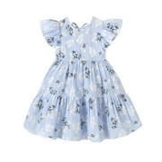 Happy Town Toddler Baby Girl Boho Dress Linen Ruffle Sleeveless Casual Dress Girls Solid Floral Summer Beach Dress