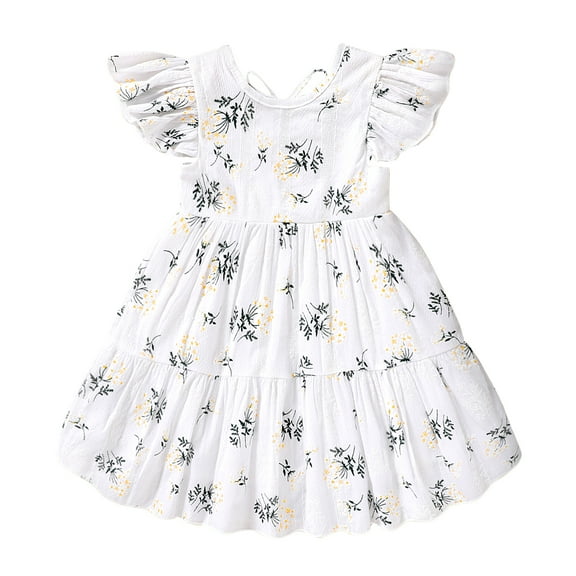Happy Town Toddler Baby Girl Boho Dress Linen Ruffle Sleeveless Casual Dress