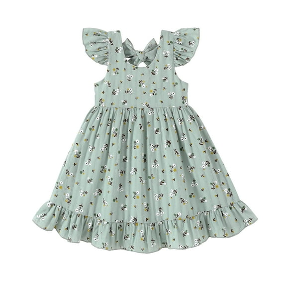 Happy Town Toddler Baby Girl Boho Dress Linen Ruffle Sleeveless Casual Dress