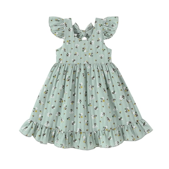 Happy Town Toddler Baby Girl Boho Dress Linen Ruffle Sleeveless Casual Dress