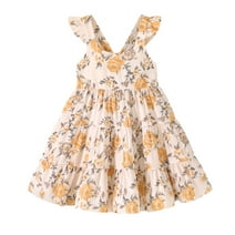 Happy Town Toddler Baby Girl Boho Dress Ruffle Sleeveless Casual Dress Girls Solid Floral Summer Beach Dress